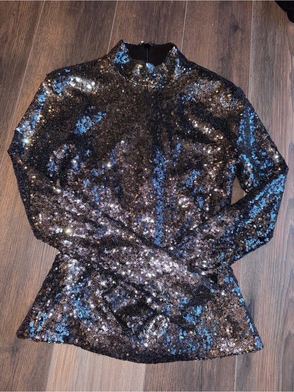 House of Harlow 1960 Black Sequin Mock Neck Top
